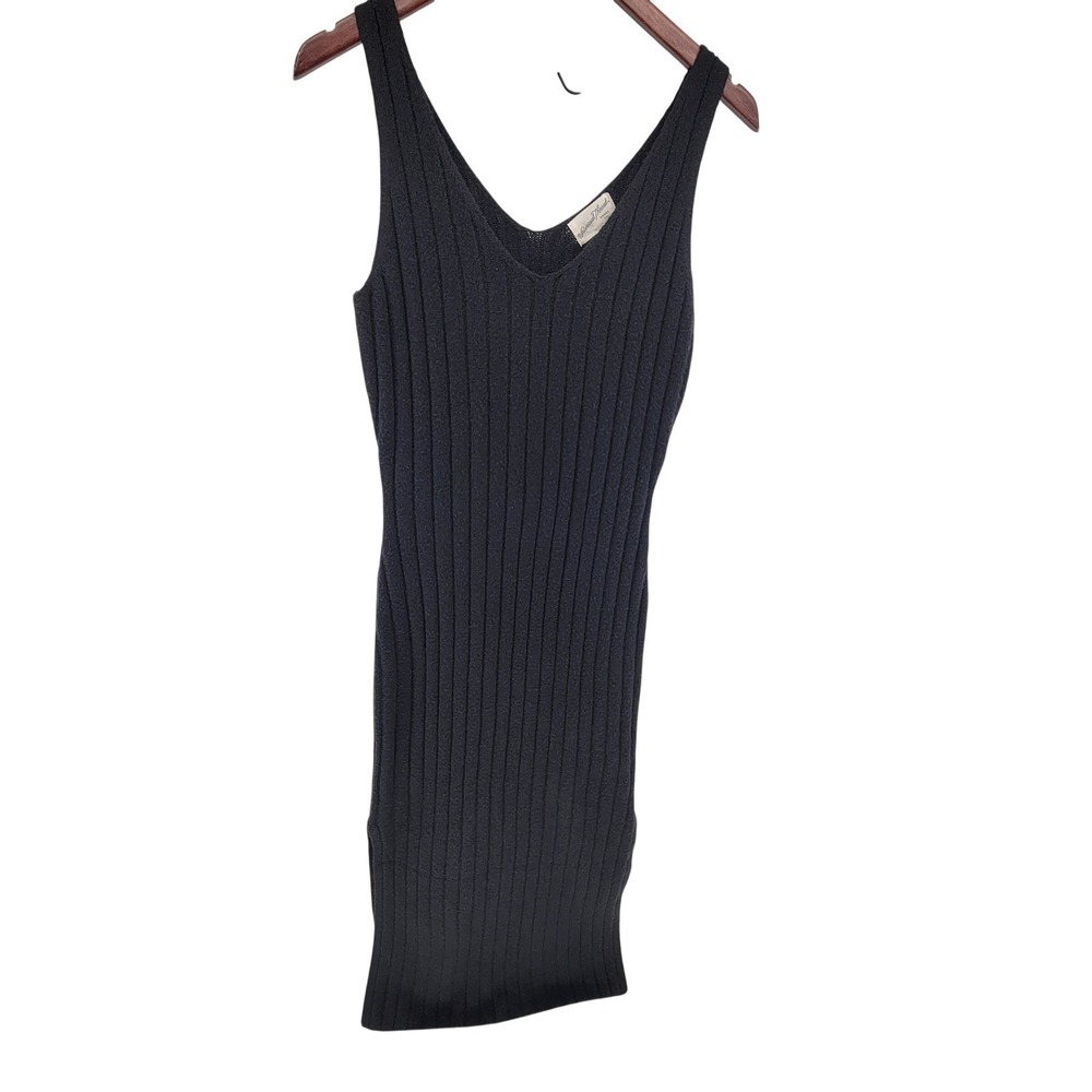 Universal Thread Black Ribbed V-Neck Sleeveless Midi Sweater Dress XS Side Slits